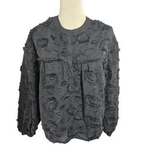 Drole De Copine Paris Floral Embroidered Black Blouse